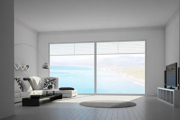 Mediteran interior con grandes ventanas — Foto de Stock