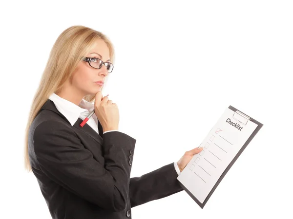 Business woman with a checklist — Stock Photo, Image