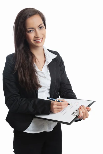 Asian Businesswoman with checklist vertical — Stock Photo, Image