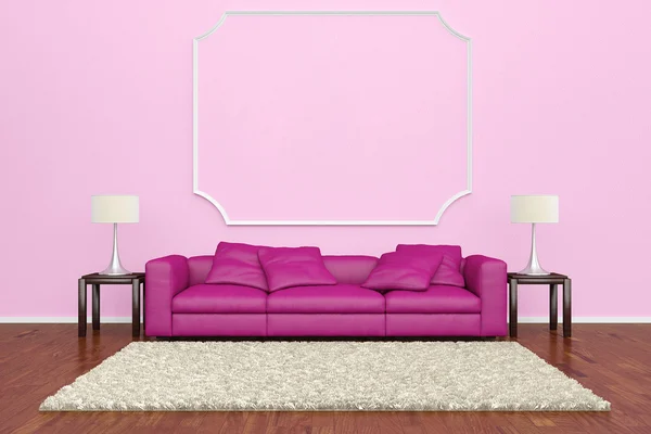 Pink sofa with wall decoration — Zdjęcie stockowe