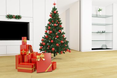 Noel ağacı ile oturma odası