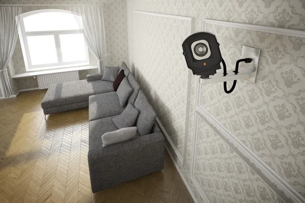 CCTV camera in de woonkamer — Stockfoto
