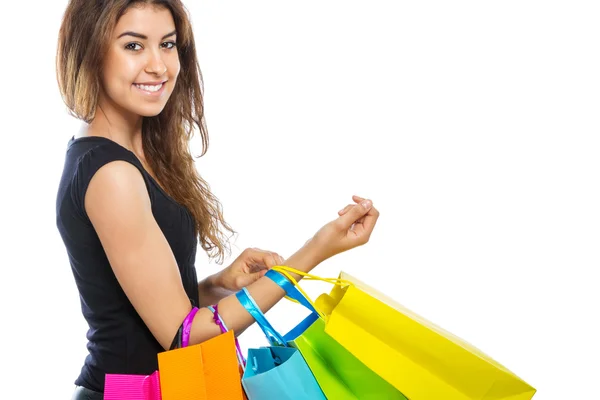 Chica con un montón de bolsas de compras —  Fotos de Stock