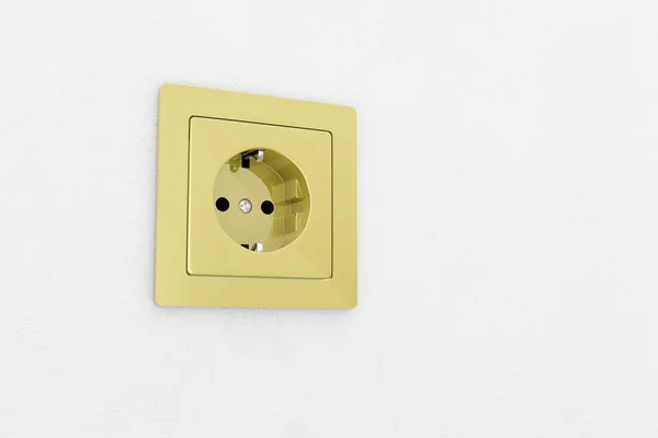 Golden power plug på vit vägg — Stockfoto