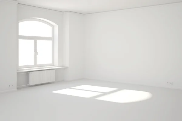 Chambre blanche avec fenêtre et rayon de soleil — Photo