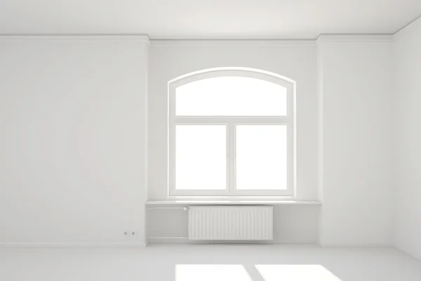 Empty white room with window and heating radiator — Stock Photo, Image