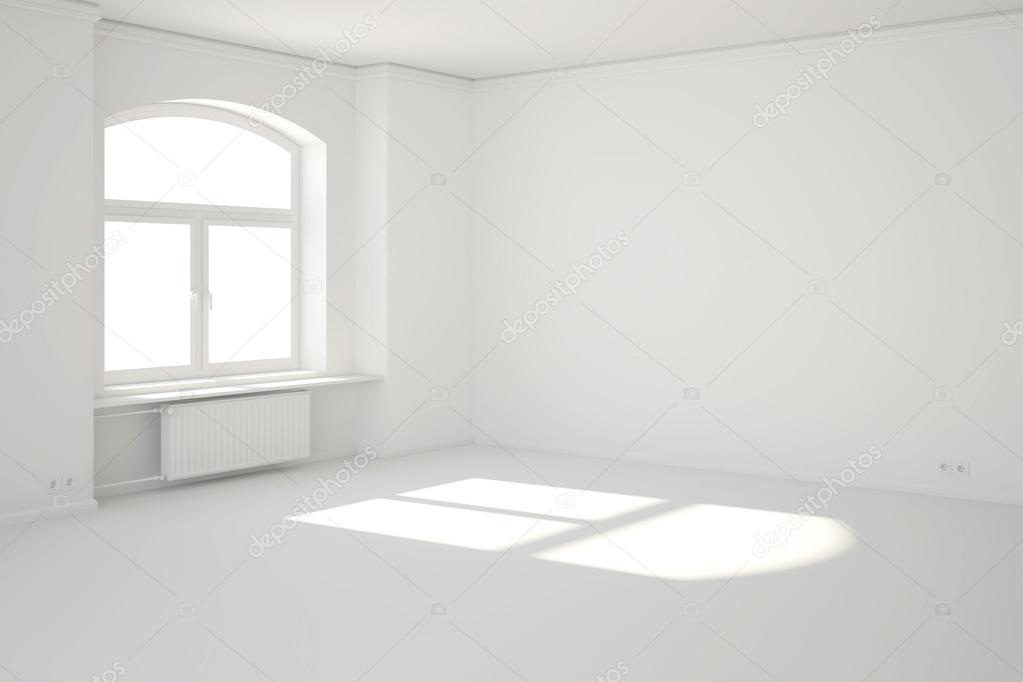 White room with window and sunbeam