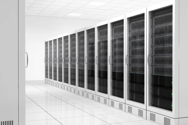 Datacenter s dvěma řadami počítačů — Stock fotografie