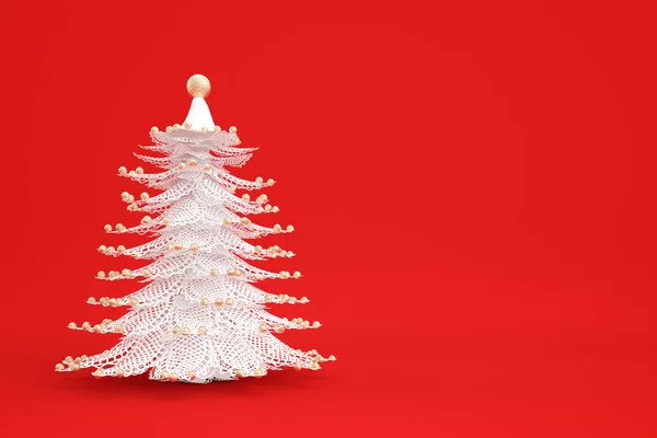 红色背景上的白色圣诞树 — 图库照片