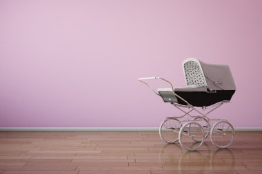 pembe duvar yatay bebek arabası