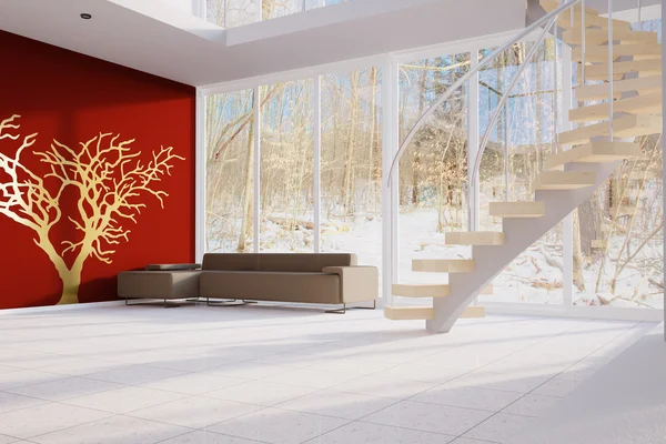赤い壁とモダンなロフト ロイヤリティフリーのストック画像