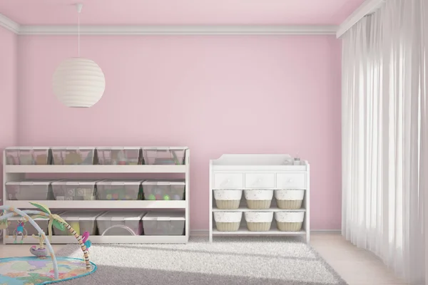Dzieci pokój z zabawkami różowy — Zdjęcie stockowe