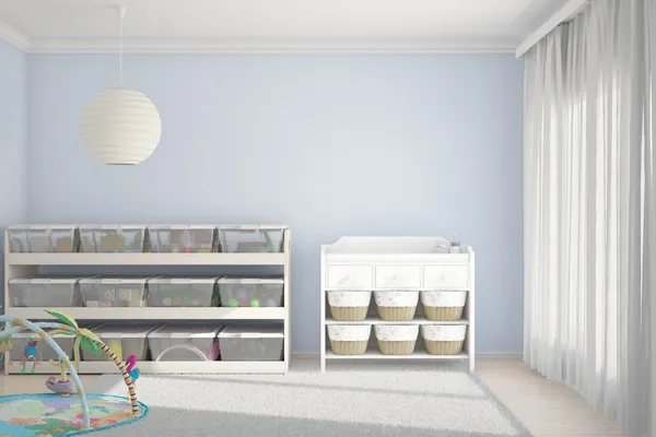 Kinderzimmer mit Spielzeug blau Stockbild