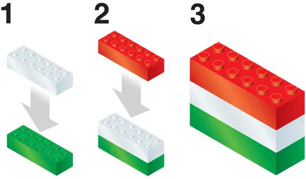 Building blocks making Hungarian flag — Stock Vector