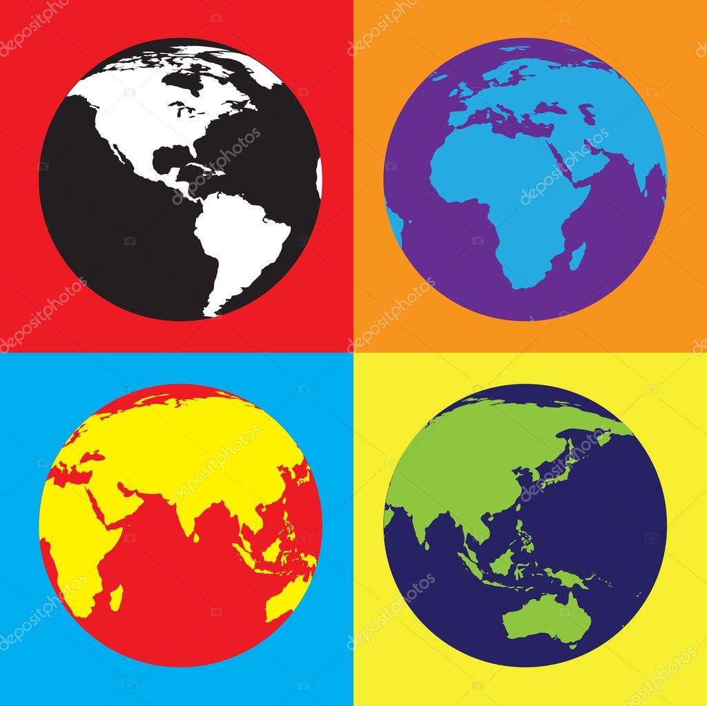 Pop Art world globes — Stock Vector © raymondgibbs 26633429