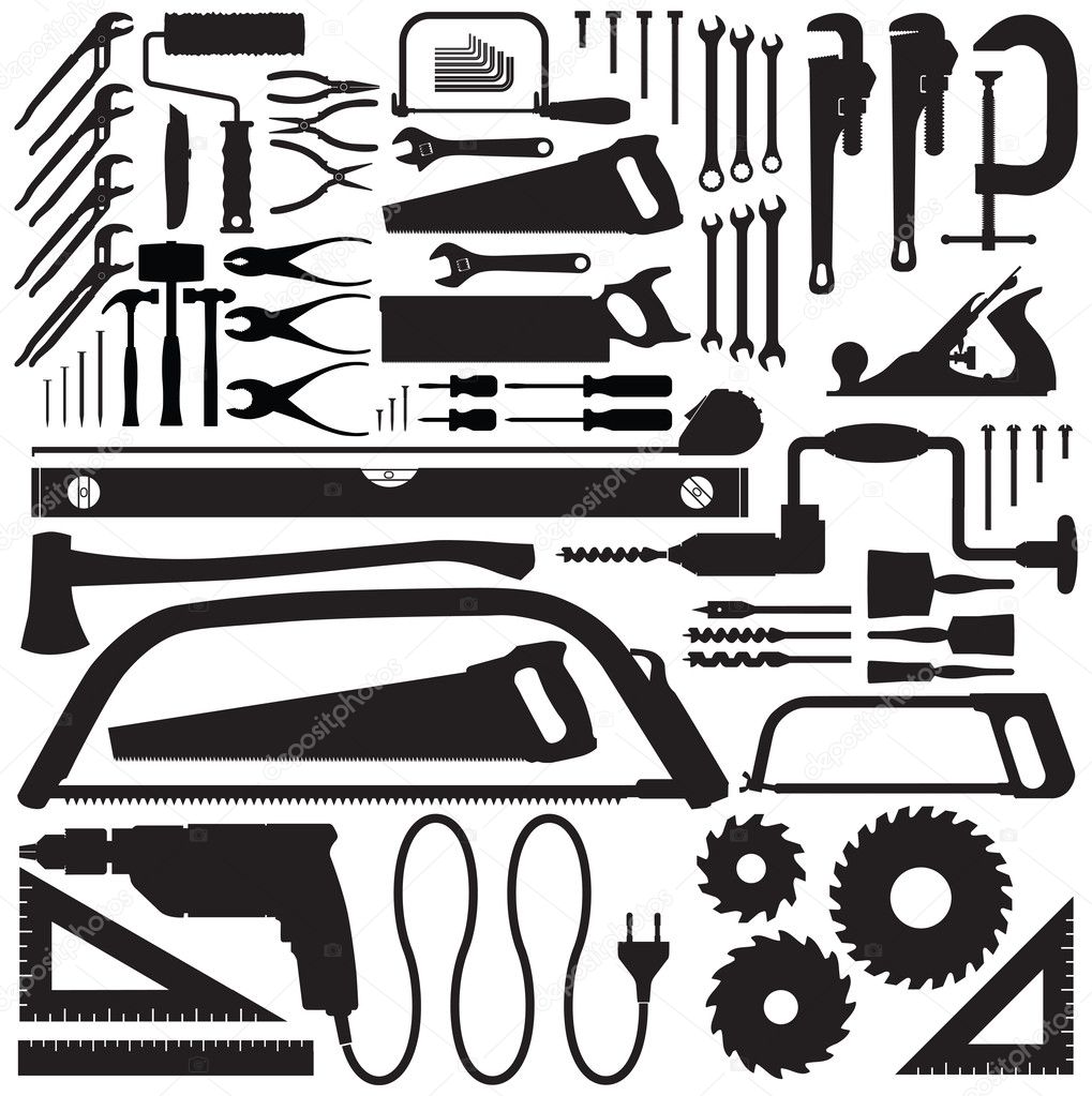 Tool collection vector silhouettes
