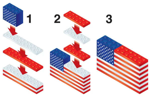 Building blocks making US flag — Stock Vector