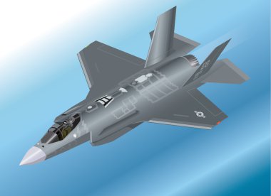 bir f-35 lightning II savaş uçağı detaylı izometrik vektör çizim