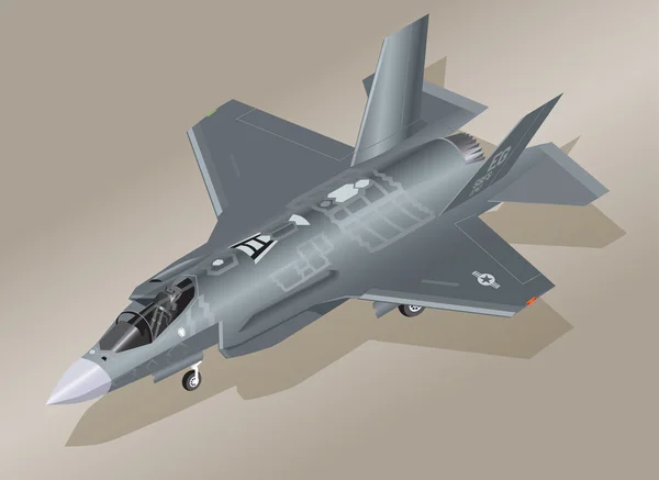 एक F-35 बिजली द्वितीय लड़ाकू विमान का विस्तृत आइसोमेट्रिक चित्रण — स्टॉक वेक्टर