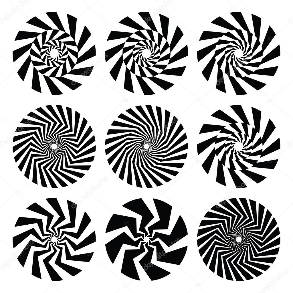 Collection of optical art angular spirals with no curves
