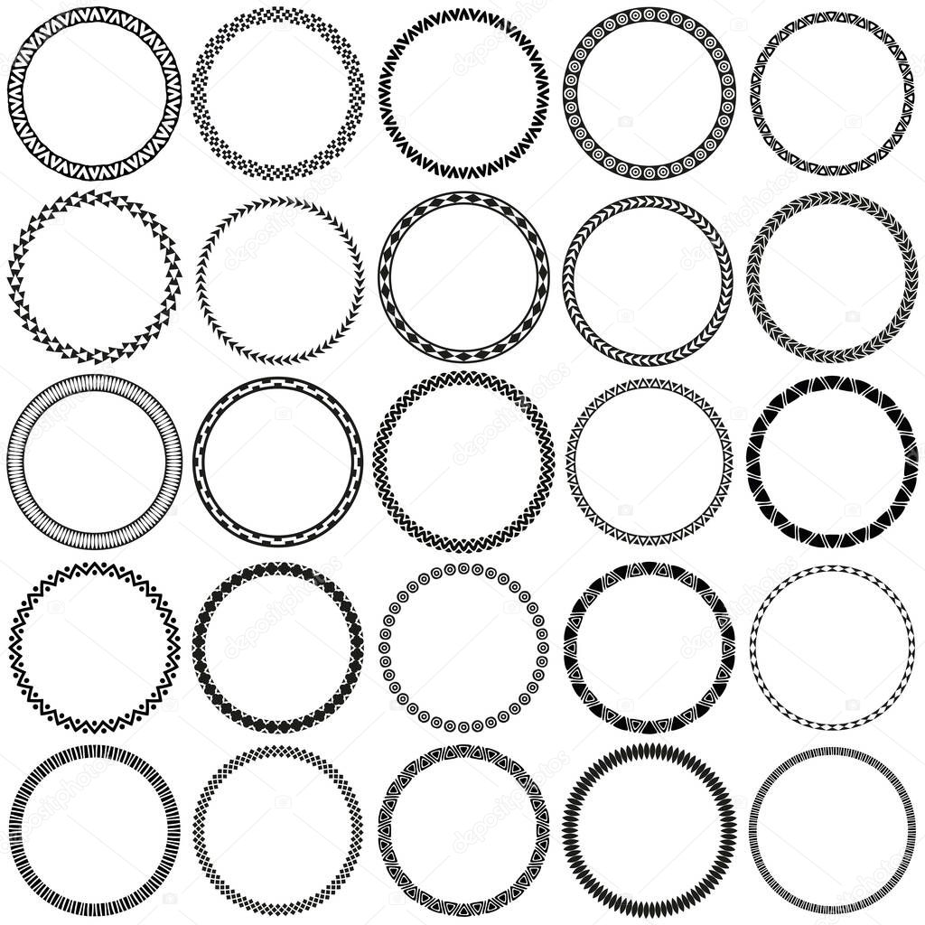 Collection of African Decorative Ornamental Round Border Frames. Ideal for vintage label designs.