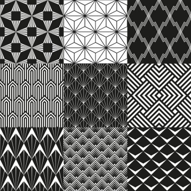 9 adet kusursuz Art Deco desenli arka plan seti