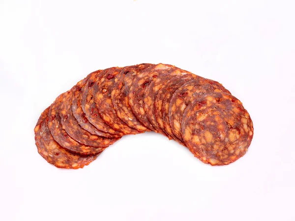 Chorizo Sausage Slices Vertical View Isolated Meat Cold Cuts Spicy — Stockfoto