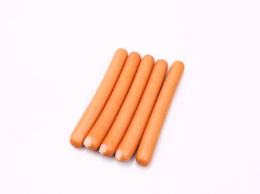 Wiener sausages, frankfurters, hot dog, isolated on a white background. Traditional Polish meat product, a packshot photo for package design, template. 
