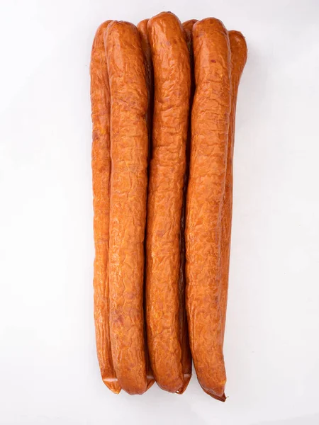 Country Style Smoked Sausage Long Rings Isolated White Background Traditional — Zdjęcie stockowe