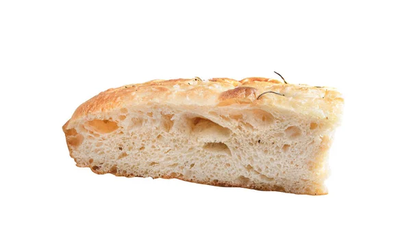 Stück Frisch Gebackene Focaccia Mit Rosmarin Isoliert Italienische Bäckerei Brotdelikatesse — Stockfoto