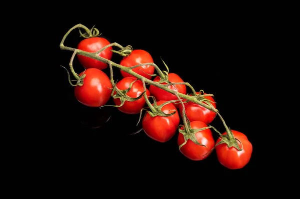 Reife Kirschtomaten Stiel Zweig Draufsicht Gruppe Kleiner Roter Tomaten Auf — Stockfoto