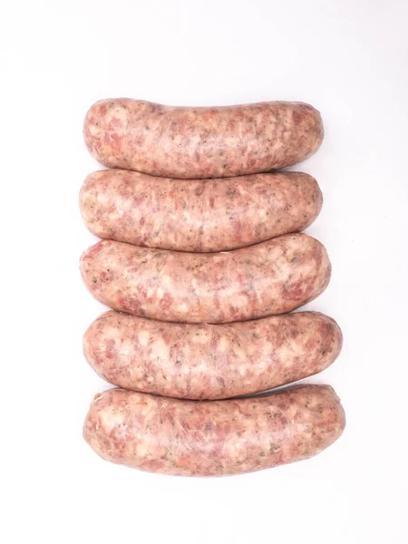 Raw White Sausages Isolated Top View Traditional Polish Meat Product — Stock Photo, Image