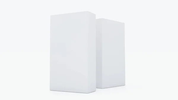Bílé Svislé Prázdné Krabice Balíčky Izolované Cuboids Vykreslení Bílém Pozadí — Stock fotografie