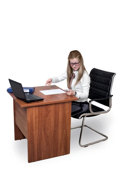 Girl with glasses at your desk — Stock Photo, Image