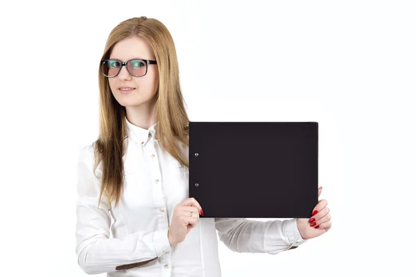 Meisje in office stijl de tablet — Stockfoto