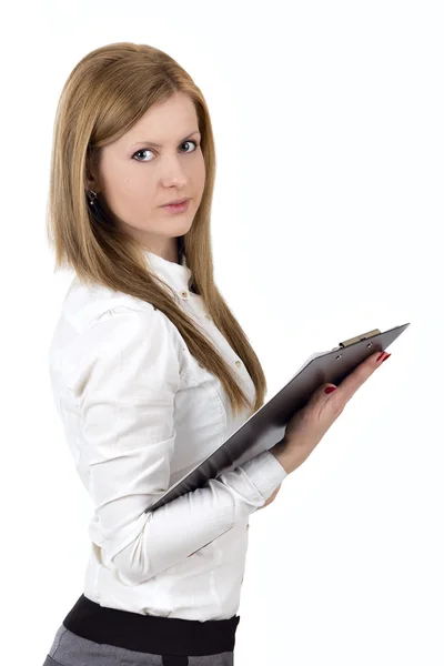 Girl in office style the tablet — Stock Photo, Image