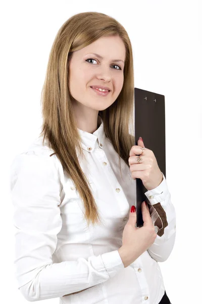 Girl in office style the tablet — Stock Photo, Image