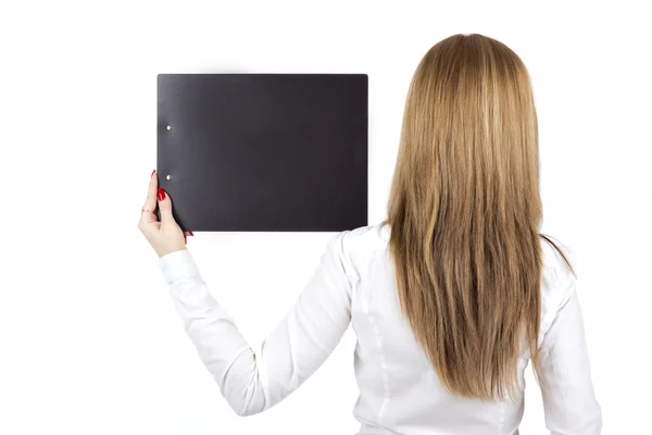Meisje in office stijl de tablet — Stockfoto