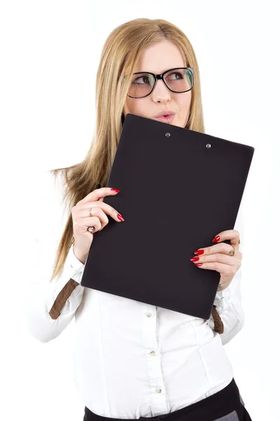 Menina no estilo de escritório o tablet Imagem De Stock