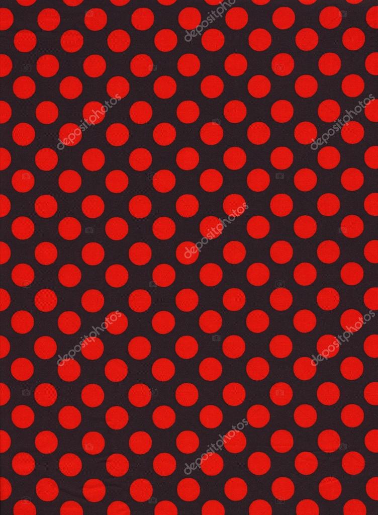 Red Polka Dots On Black Textile Fabric Background Stock