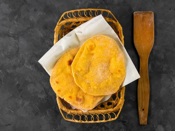 Homemade Corn Flatbread Breadbasket Gluten Free Meal Handmade Mexican Tortilla — Stock Photo, Image