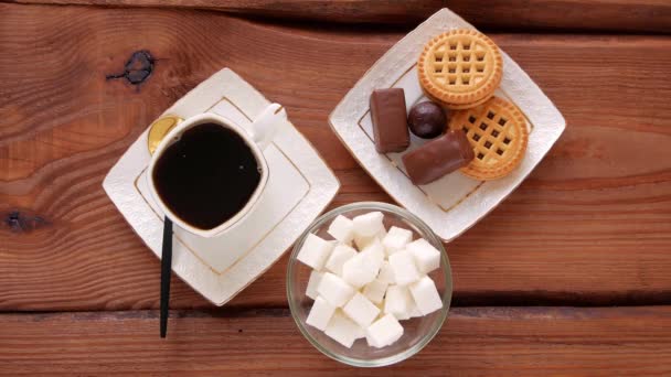 Kahveye Şeker Eklemekten Kaçının Düşük Karbonhidratlı Kahvaltı Menüsü Diyabet Hastalığı — Stok video