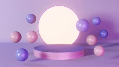 Fall creative concept pink white pumpkins marble podium scene 3D animation. Halloween Thanksgiving seasonal sale design. Product promotion showcase. Autumn art presentation. Modern holiday decorations