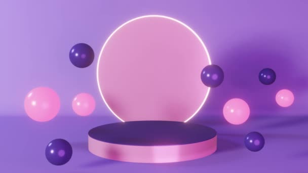 Fall Creative Concept Pink White Pumpkins Marble Podium Scene Animation — Stock video