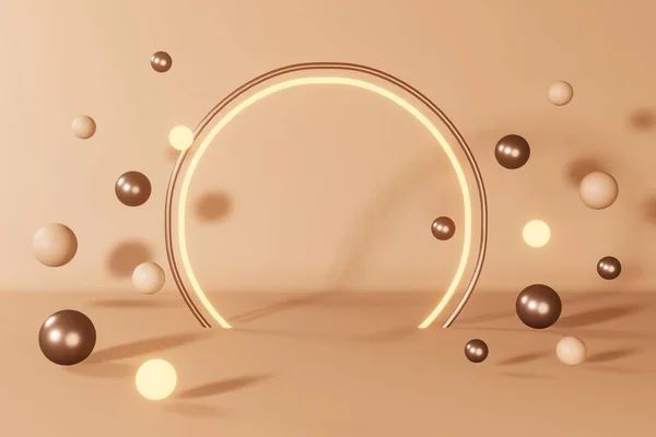 Beige Bronze Levitating Bubble Sphere Cosmetic Product Demonstration Nude Neutral — ストック写真