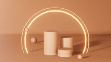 Fall creative concept pink white pumpkins marble podium scene 3D animation. Halloween Thanksgiving seasonal sale design. Product promotion showcase. Autumn art presentation. Modern holiday decorations