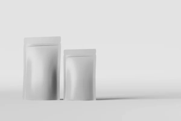 White Pouch Bags Mockup Branding Light Background Rendering Merchandise Packaging — Foto Stock