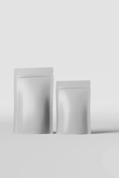 White Pouch Bags Mockup Branding Light Background Rendering Merchandise Packaging — 스톡 사진