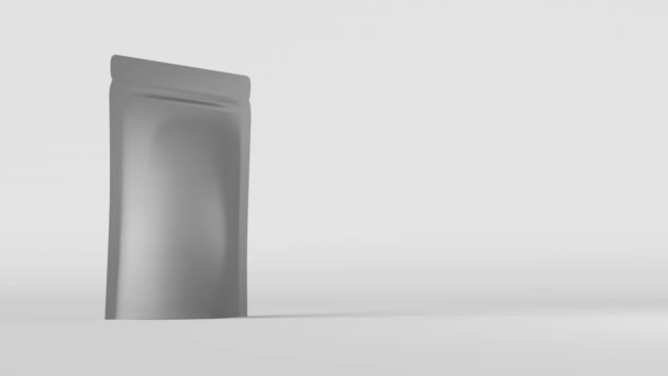 White Pouch Bags Mockup Branding Light Background Animation Merchandise Packaging — Stockvideo