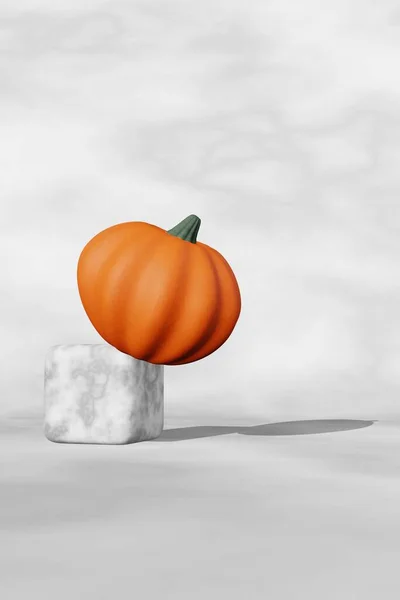 Fall Creative Concept Pumpkin Marble Podium Scene Render Halloween Thanksgiving — Foto Stock
